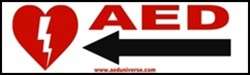 AED Signs- Quickly identify the location of your AED with directional stickers from AEDUniverse.com- Left Arrow. 3" x 10" AED Sticker, NW889908