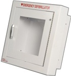 Our semi-recessed AED cabinets feature a 3" rolled edge to comply with the ADA's requirements. Our Semi-Recessed AED cabinets feature a white epoxy finish, graphics on the interior window of the door. Meets ADA standards. 180SR3-1
