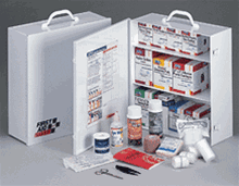 This 3-shelf, 1,041-piece industrial first aid station, is designed for medium sized businesses, offices and work sites and can act as a satellite first aid cabinet for buildings, wings or departments. Serves up to 100 people. 247-O