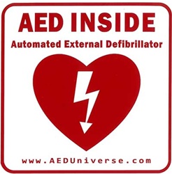 Our AED Inside sticker is a great option when AED's are placed inside doors or rooms. AED stickers and signs allow rescuers to quickly and easily identify the location of the AED within a building or area. AED sticker measures 5" x 5". NWHS111090