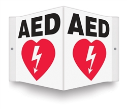 AED Sign- V Shaped AED wall sign lets people know where the AED, Automated External Defibrillator is located. PSP609