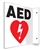 AED Sign L Shaped 8" x 8". AED sign features the universal AED symbol and the letters A.E.D on the front and back. This AED sign is easily installed using 2 screws or adhesive (provided). PSP708